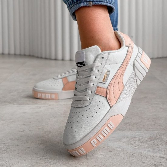 Кросівки жіночі білі + персик  шкіряні