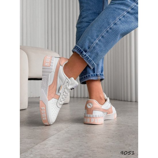 Кросівки жіночі білі + персик  шкіряні