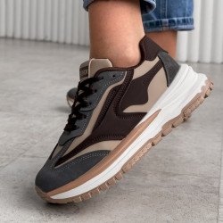 Кросівки жіночі Harper бежеві + шоколад + сірий,  екошкіра + еконубук 