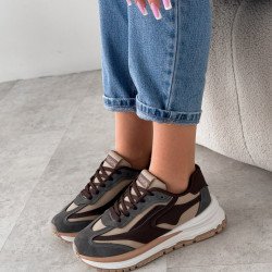 Кросівки жіночі Harper бежеві + шоколад + сірий,  екошкіра + еконубук 