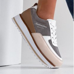 Кросівки жіночі Lessi сірі + персик + коричневий, натуральна шкіра