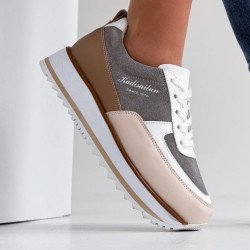 Кросівки жіночі Lessi сірі + персик + коричневий, натуральна шкіра