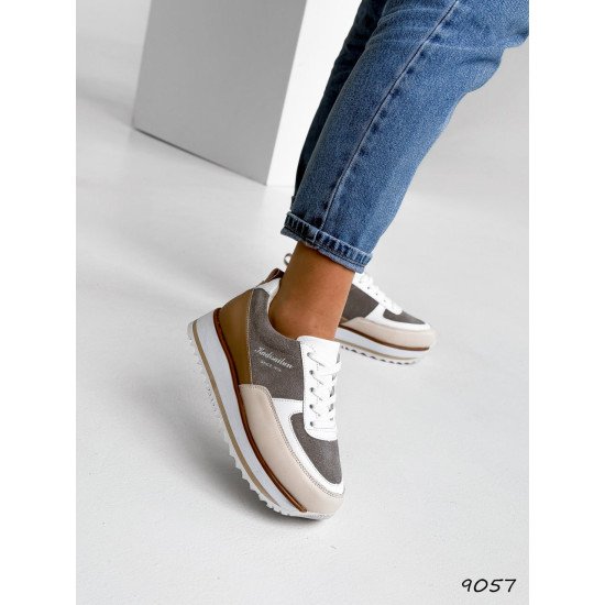 Кросівки жіночі Lessi сірі + персик + коричневий, натуральна шкіра