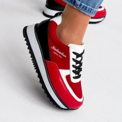 Кросівки жіночі Lessi червоні + чорний + коричневий, натуральна шкіра