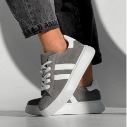 Кросівки жіночі Ads сірі + білий, натуральна  замша