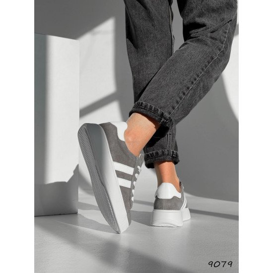 Кросівки жіночі Ads сірі + білий, натуральна  замша