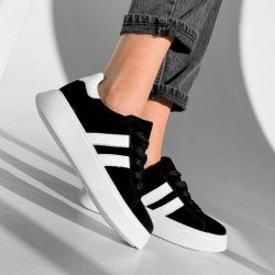 Кросівки жіночі Ads чорні + білий, натуральна  замша