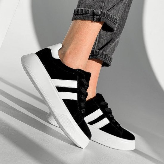 Кросівки жіночі Ads чорні + білий, натуральна  замша