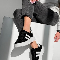 Кросівки жіночі Ads чорні + білий, натуральна  замша