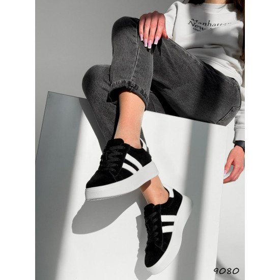 Кросівки жіночі Ads чорні + білий, натуральна  замша