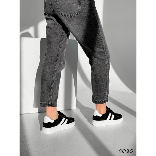 Кросівки жіночі Ads чорні + білий, натуральна  замша