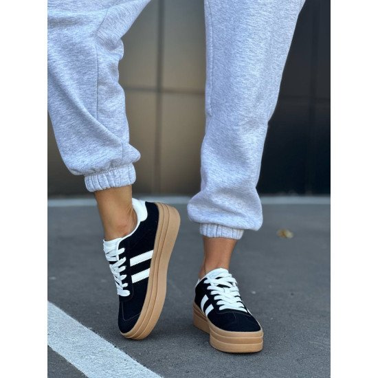 Кеди чорні з білими вставками