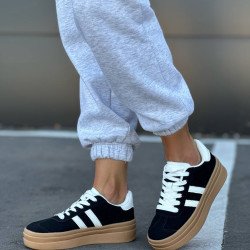 Кеди чорні з білими вставками