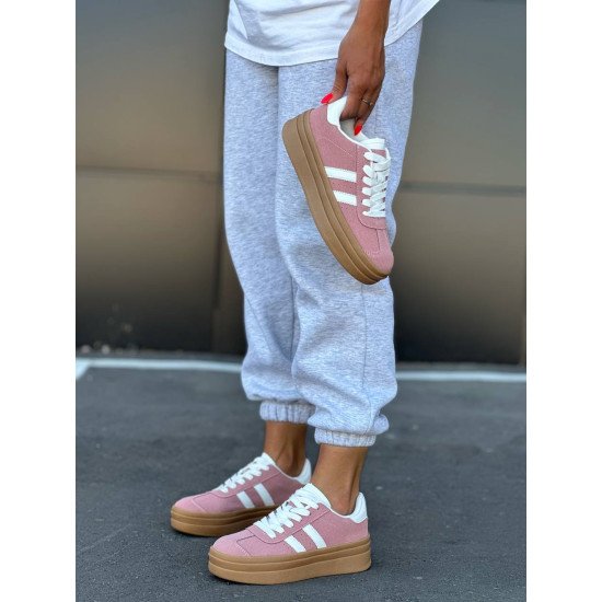 Кеди рожеві з білими вставками