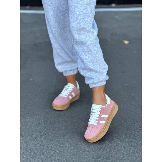 Кеди рожеві з білими вставками